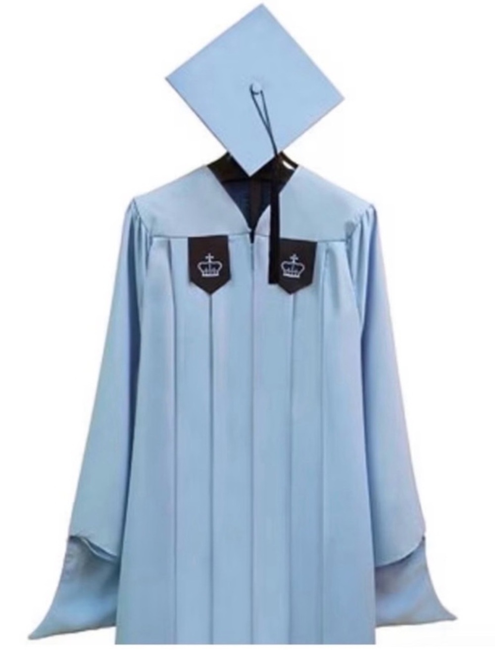 Light Blue Graduation Gown and Cap with Black Trim